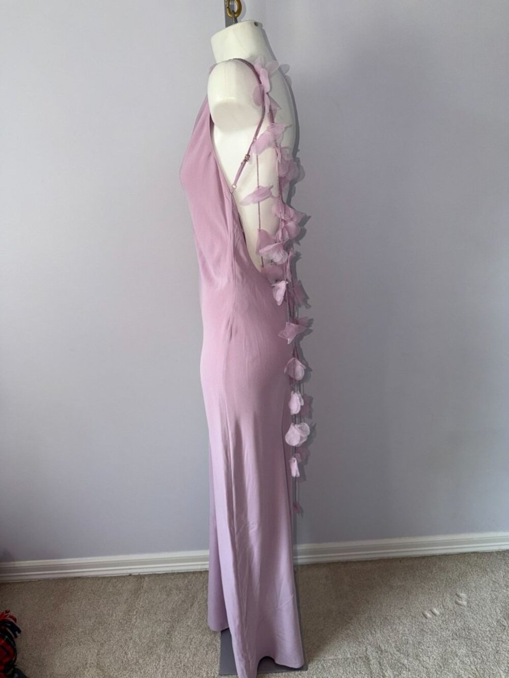 Cult Gaia Nymeria Silk Blend Cowl Neck Floral Applique Maxi Dress Large Lavender - Picture 11 of 12